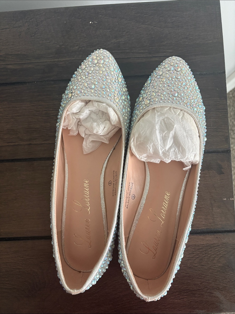 Iridescent Crystal Pointed Toe Flats - Silver